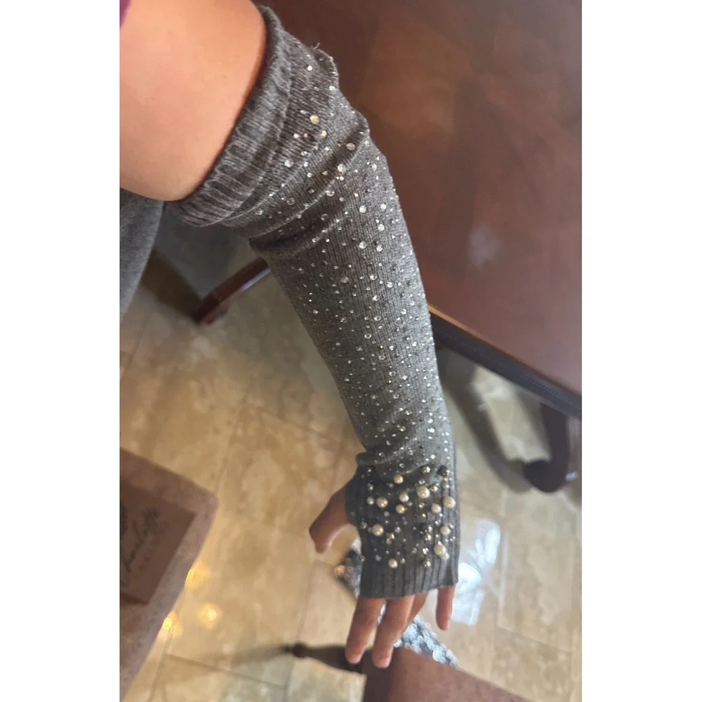 Coco + Carmen Pearl Rhinestone Arm Warmers‎ Fingerless Gloves Knit Y2K Preppy 2